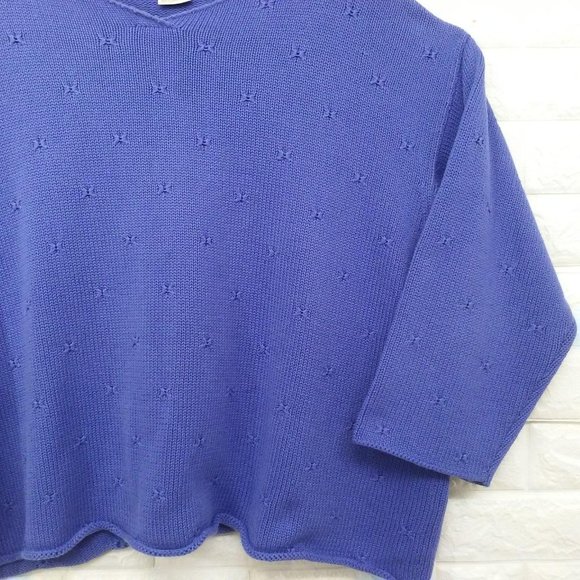 90s Knit Crop Top Boxy V-Neck Drop LSL Sz-1X - Picture 5 of 8
